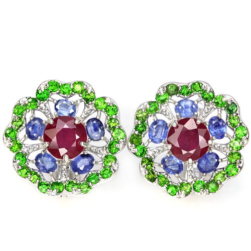 Natural RUBY SAPPHIRE & CHROME DIOPSIDE Earrings (1 of 1)