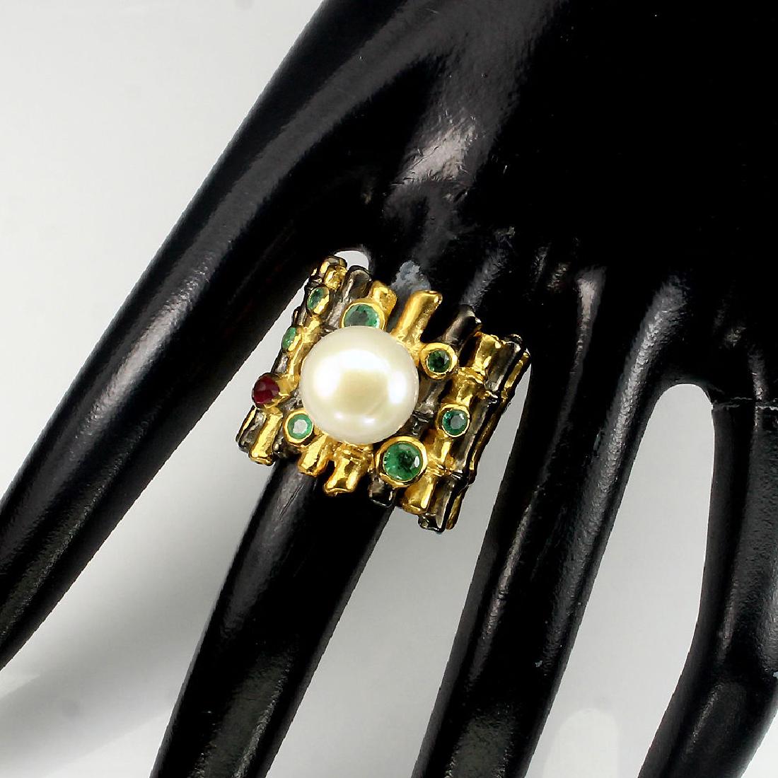 Natural White Pearl Emerald Ruby Ring (1 of 1)