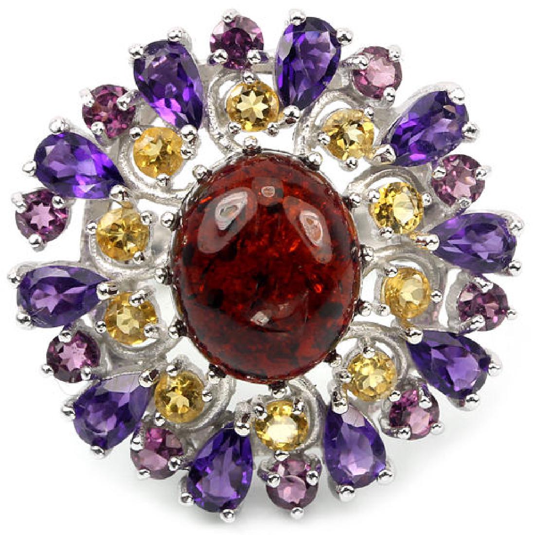 NATURAL AMBER AMETHYST CITRINE & RHODOLITE GARNET RING (1 of 3)
