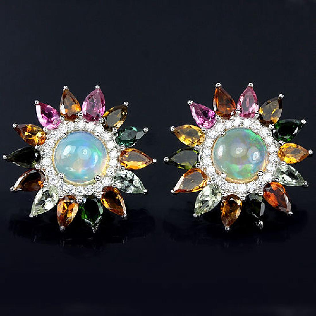 NATURAL RAINBOW WHITE OPAL & TOURMALINE EARRINGS (1 of 1)