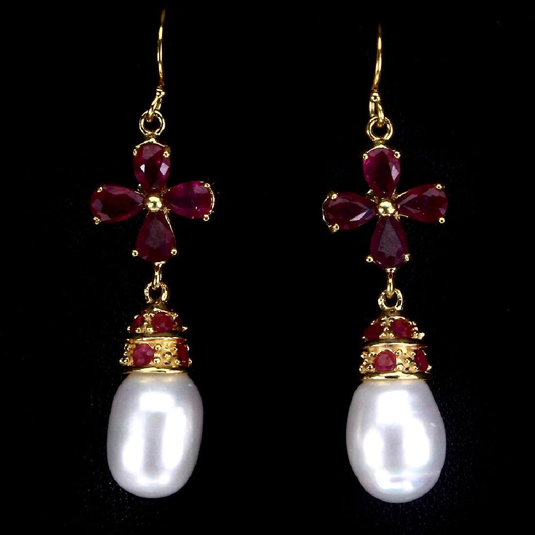 Natural Japanese Pearl & Ruby Earrings (1 of 1)