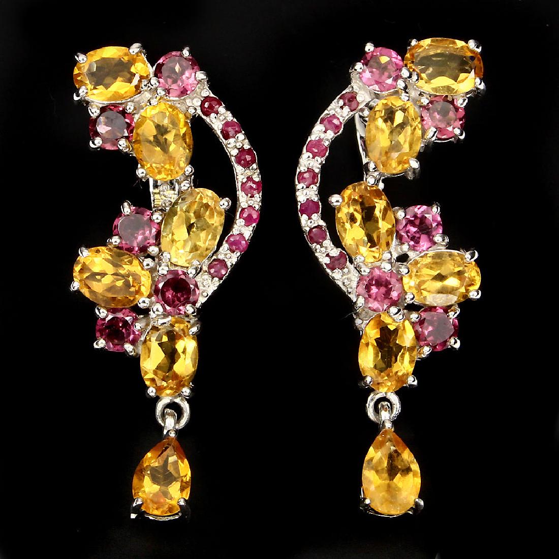 Natural Yellow Citrine Rhodolite Garnet Ruby Earrings (1 of 1)