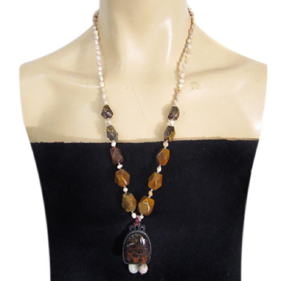 Petrified Wood Opal Hand-Made Diamond Polished Necklace (1 of 3)