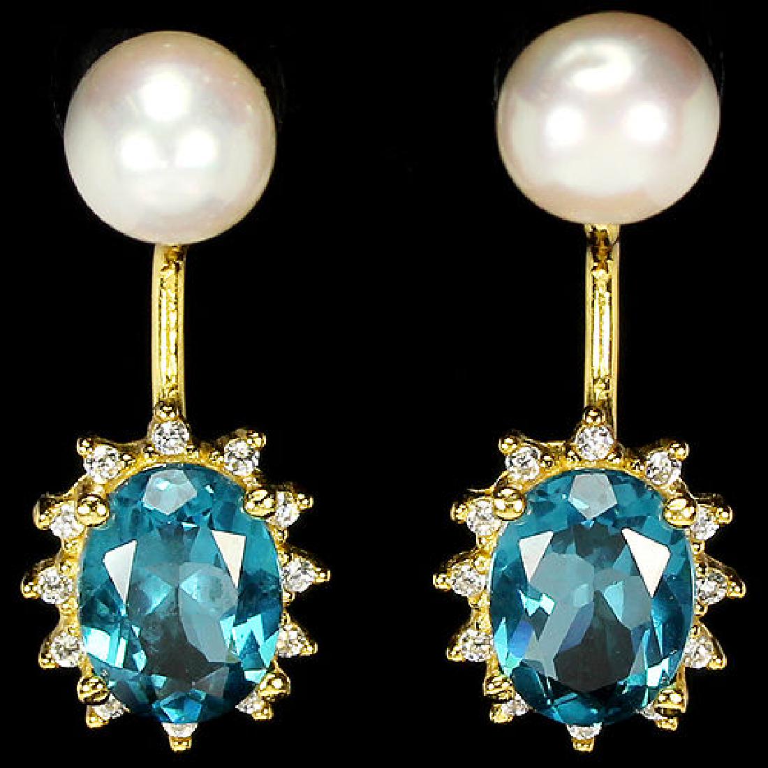 Natural London Blue Topaz & Pearl Earrings (1 of 1)