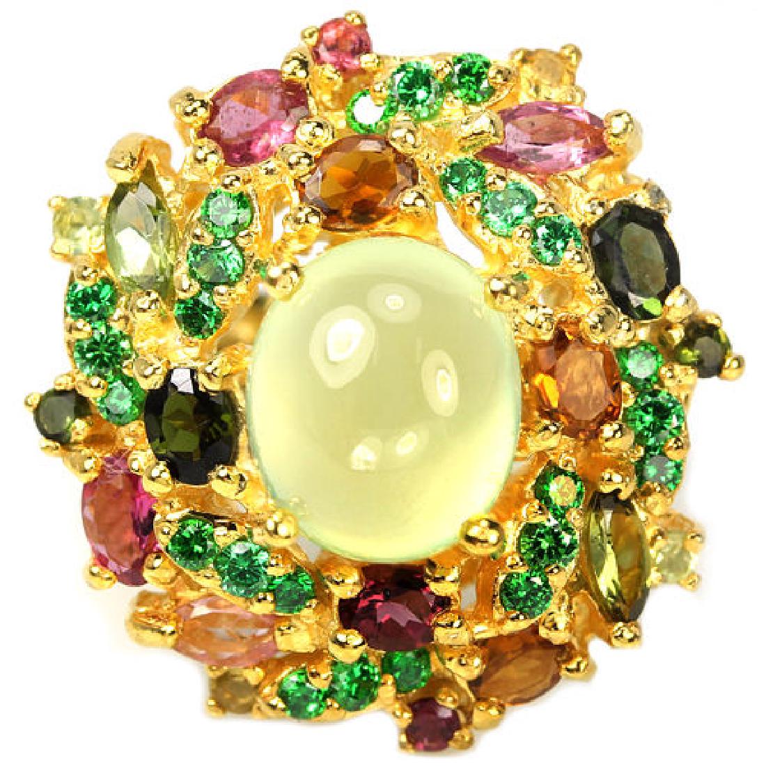 NATURAL Green PREHNITE & Fancy TOURMALINE Ring (1 of 1)