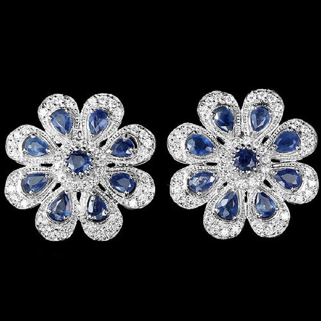 Natural Blue Sapphire 40.30 Carats Flower Earrings (1 of 1)