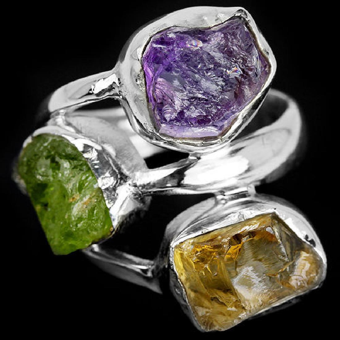 NATURAL ROUGH STONE AMETHYST PERIDOT CITRINE Ring (1 of 1)