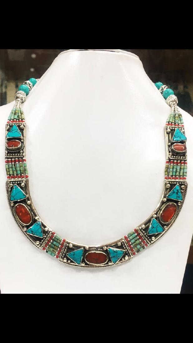 Tibet Hand Made Turquoise, Coral Necklace (1 of 1)