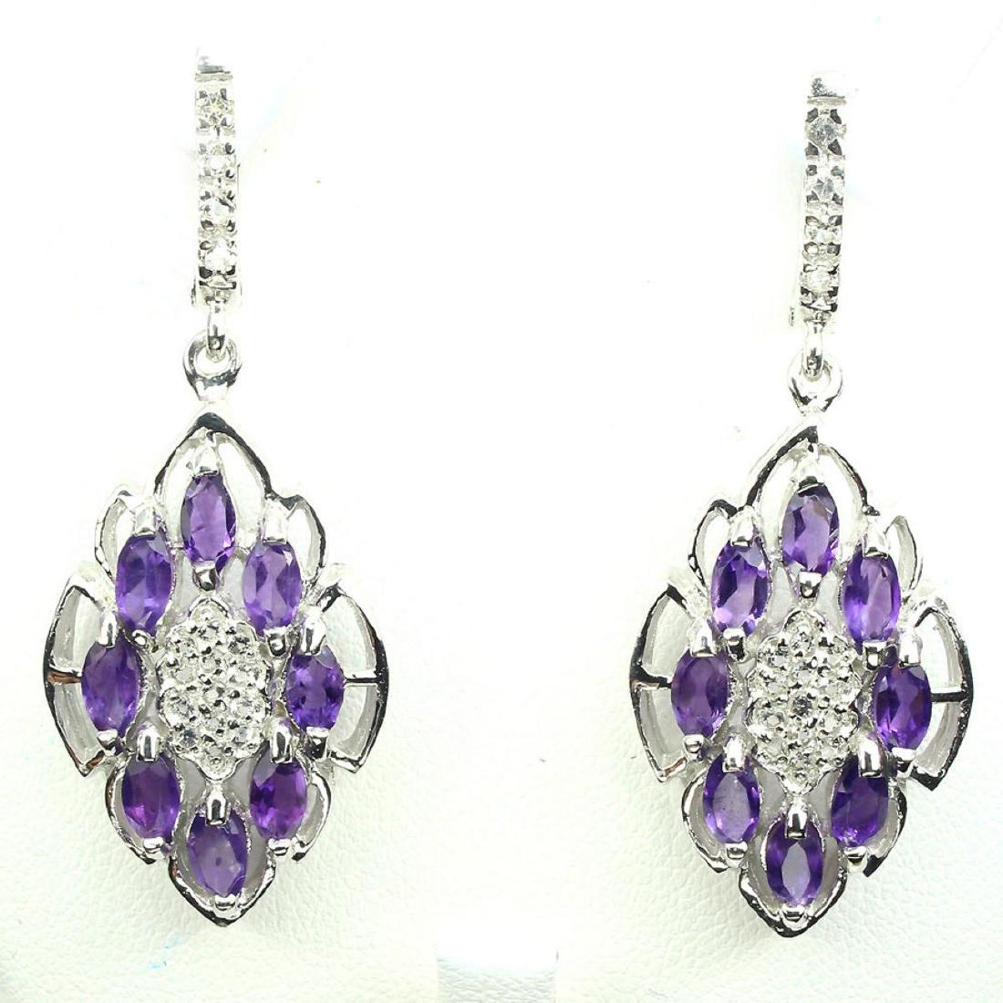 Natural Marquise Purple Amethyst White Topaz Earrings (1 of 1)