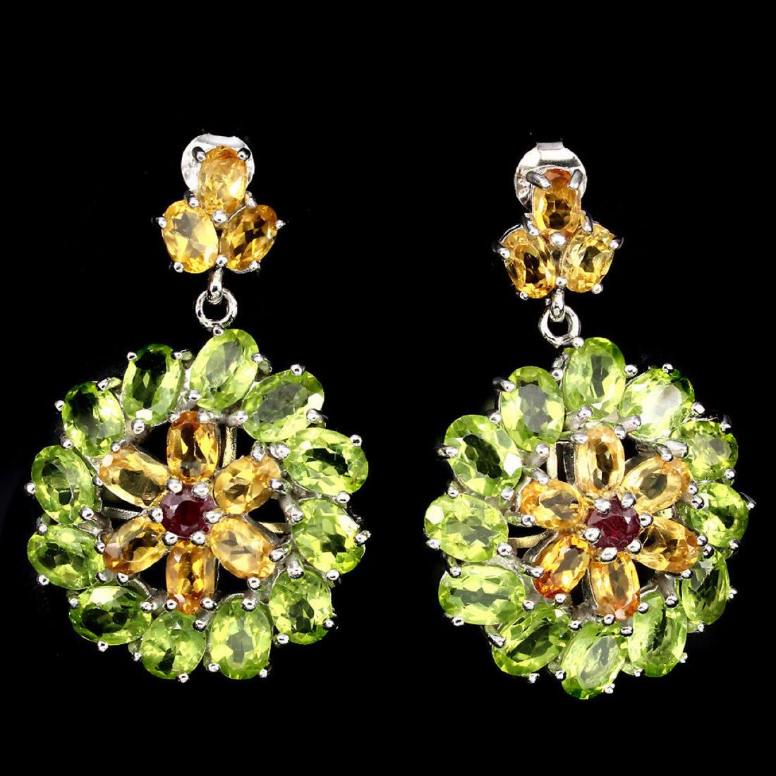 Natural Rich Green Peridot Citrine Ruby Earrings (1 of 1)