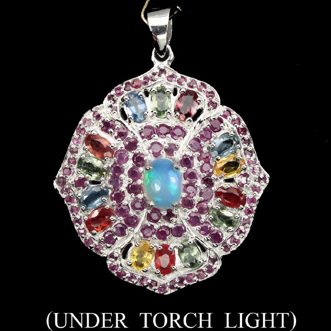 Natural  White  Opal Ruby Sapphire Pendant (1 of 1)