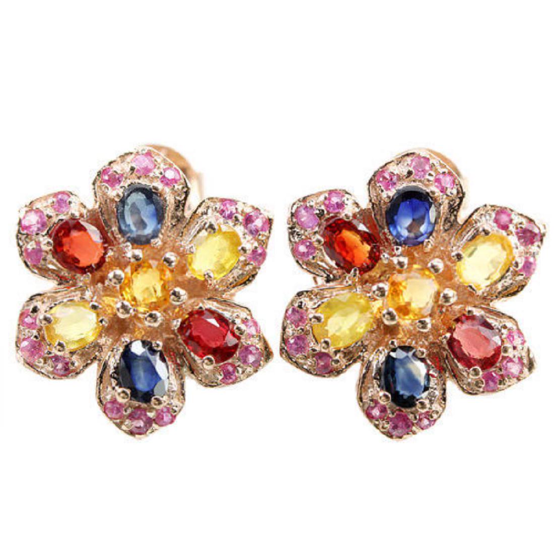 MULTI COLOR SAPPHIRE & RED RUBY Flower Earrings (1 of 1)