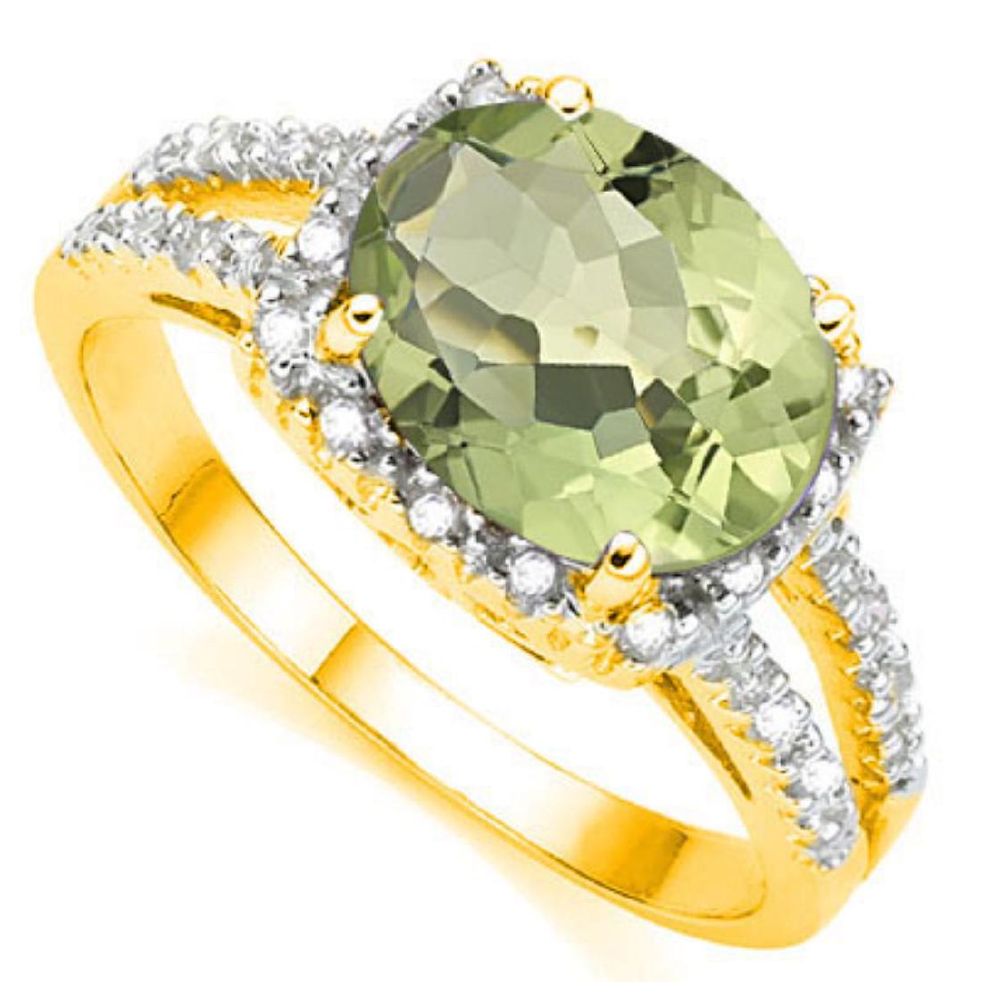 Natural Green Tea Amethyst Diamond Ring (1 of 1)