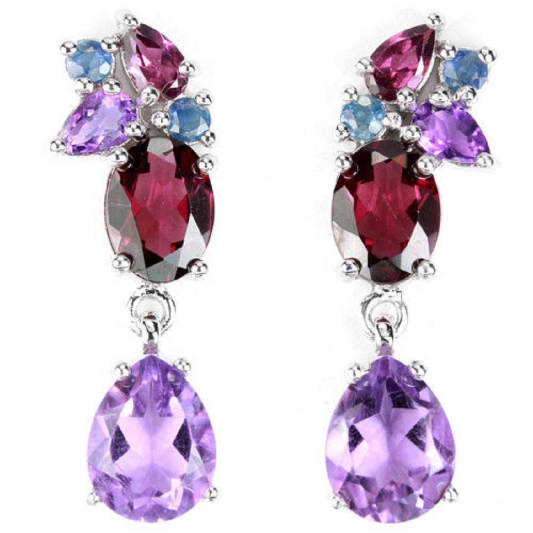 NATURAL AMETHYST RHODOLITE GARNET & IOLITE Earrings (1 of 1)