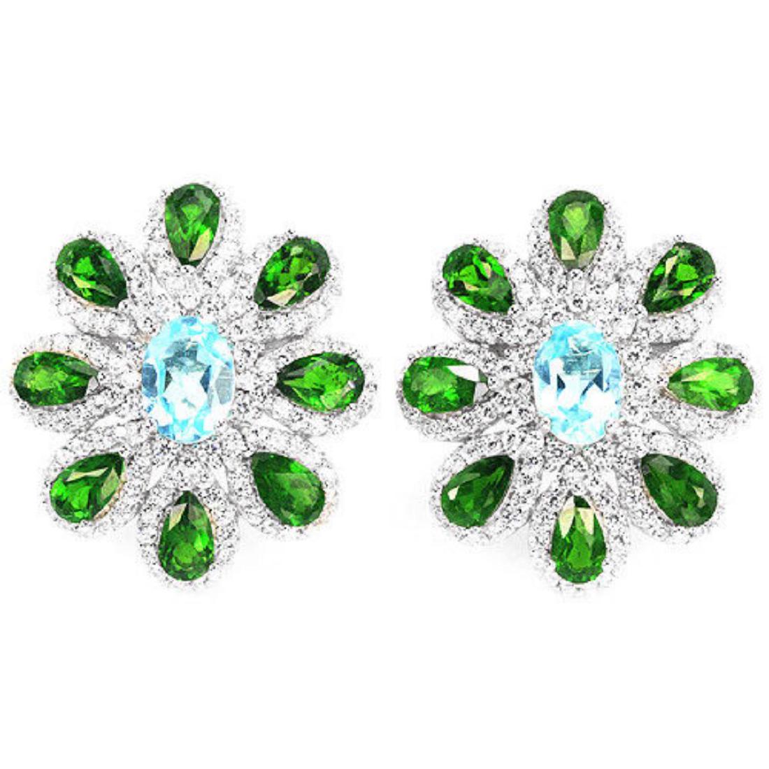 Natural SKY BLUE TOPAZ CHROME DIOPSIDE Earrings (1 of 1)