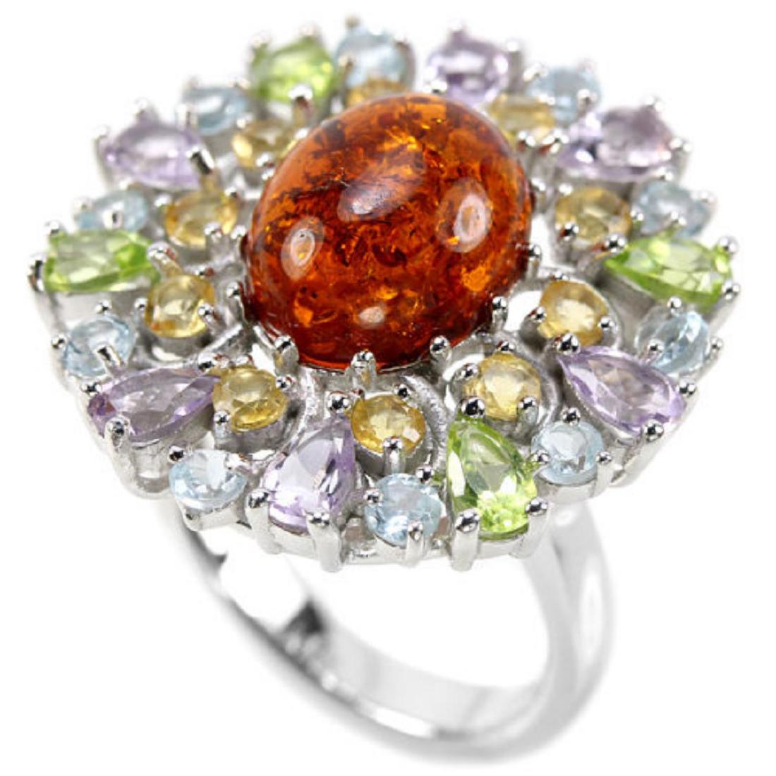 NATURAL AMBER TOPAZ PERIDOT CITRINE AMETHYST RING (1 of 1)