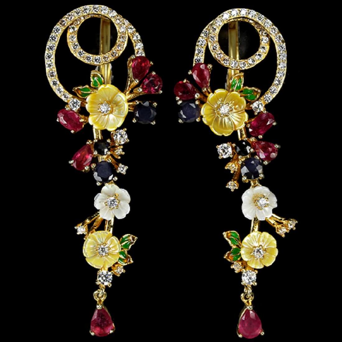 Natural RUBY SAPPHIRE MOTHER OF PEARL Earrings (1 of 1)