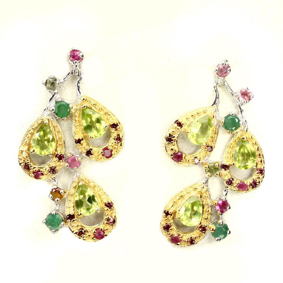 Natural Peridot Emerald Garnet Ruby Tourmaline Earring (1 of 2)