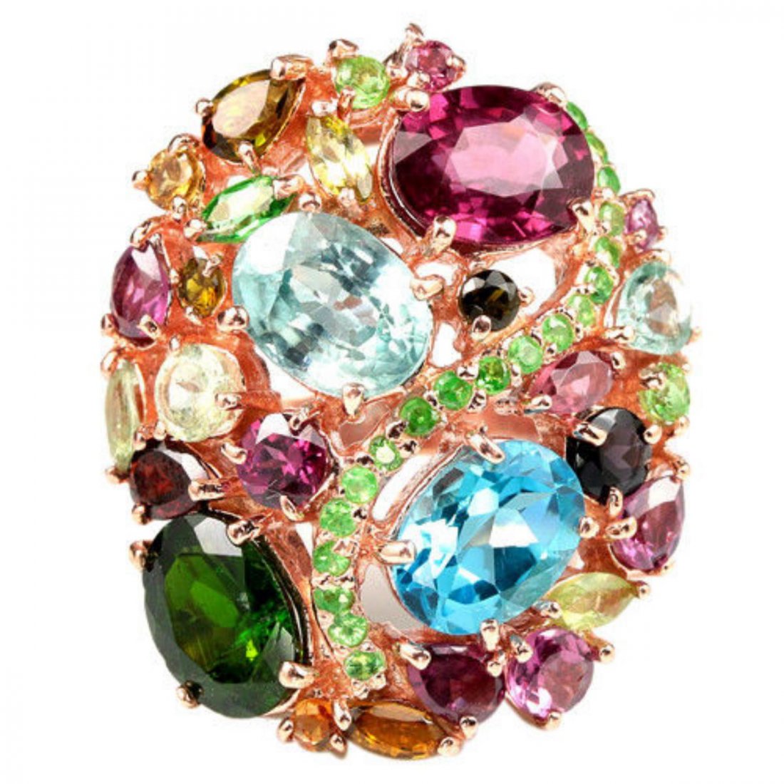 Natural TOURMALINE RHODOLITE TOPAZ  PERIDOT Ring (1 of 3)