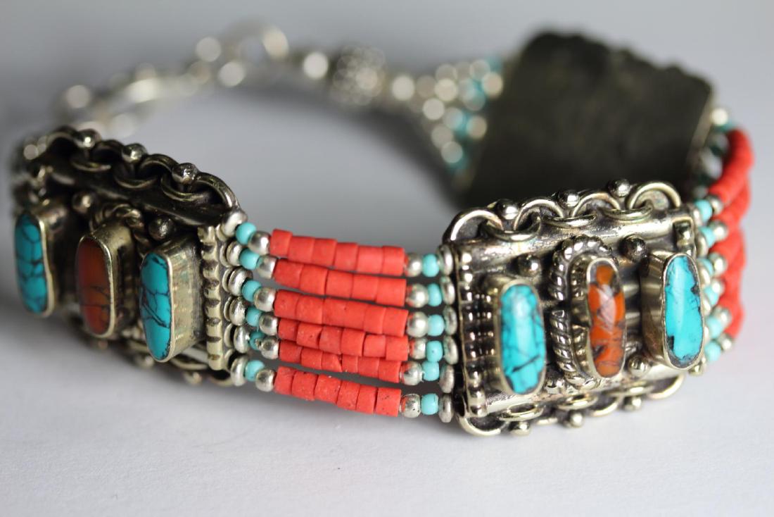 Tibet Hand Made Turquoise & Coral Bracelet (1 of 1)