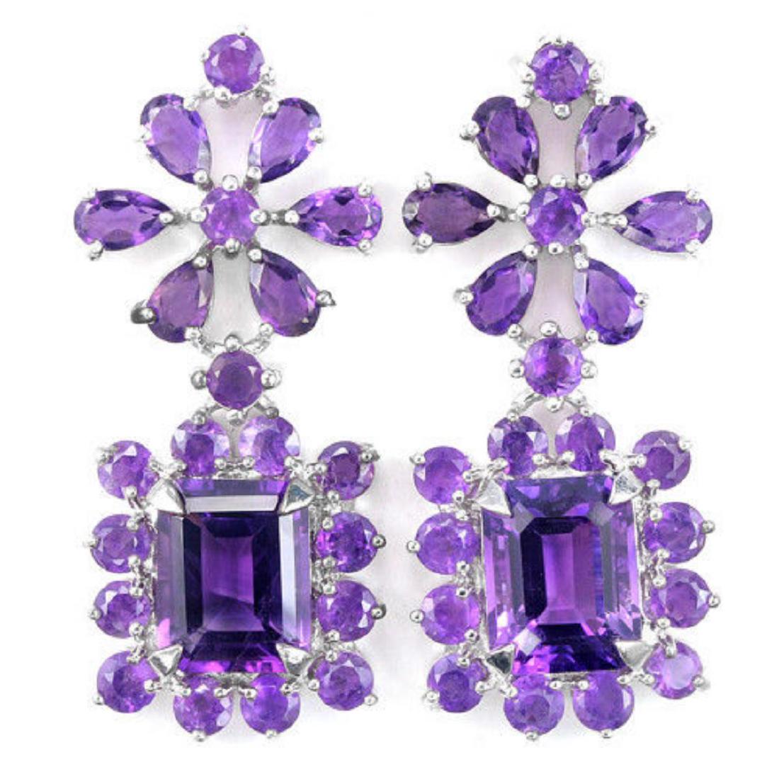 DAZZLING NATURAL AAA PURPLE AMETHYST FLOWER EARRING (1 of 1)