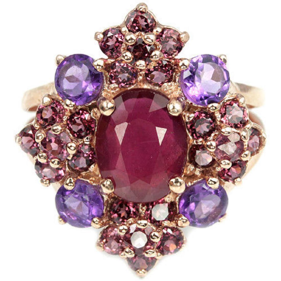 Natural BLOOD RED RUBY RHODOLITE & AMETHYST Ring (1 of 3)
