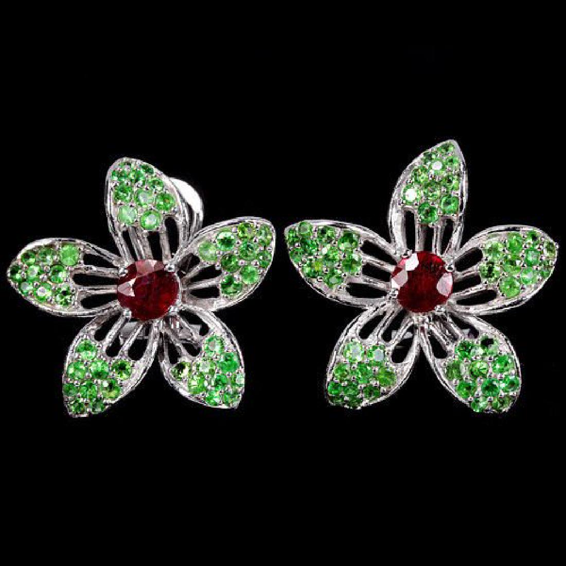 Natural BLOOD RED RUBY TSAVORITE GARNET Earrings (1 of 2)