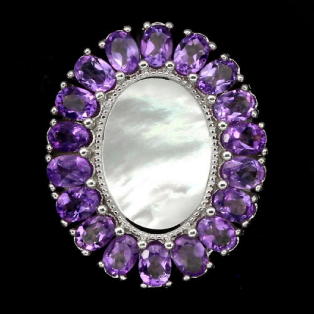 Natural  Purple Amethyst Mother Of Pearl Ring (1 of 1)