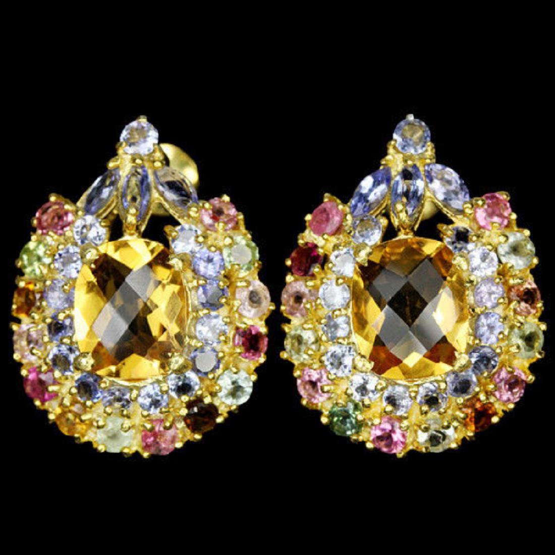 NATURAL 11X9 MM CITRINE TOURMALINE & TANZANITE Earring (1 of 2)