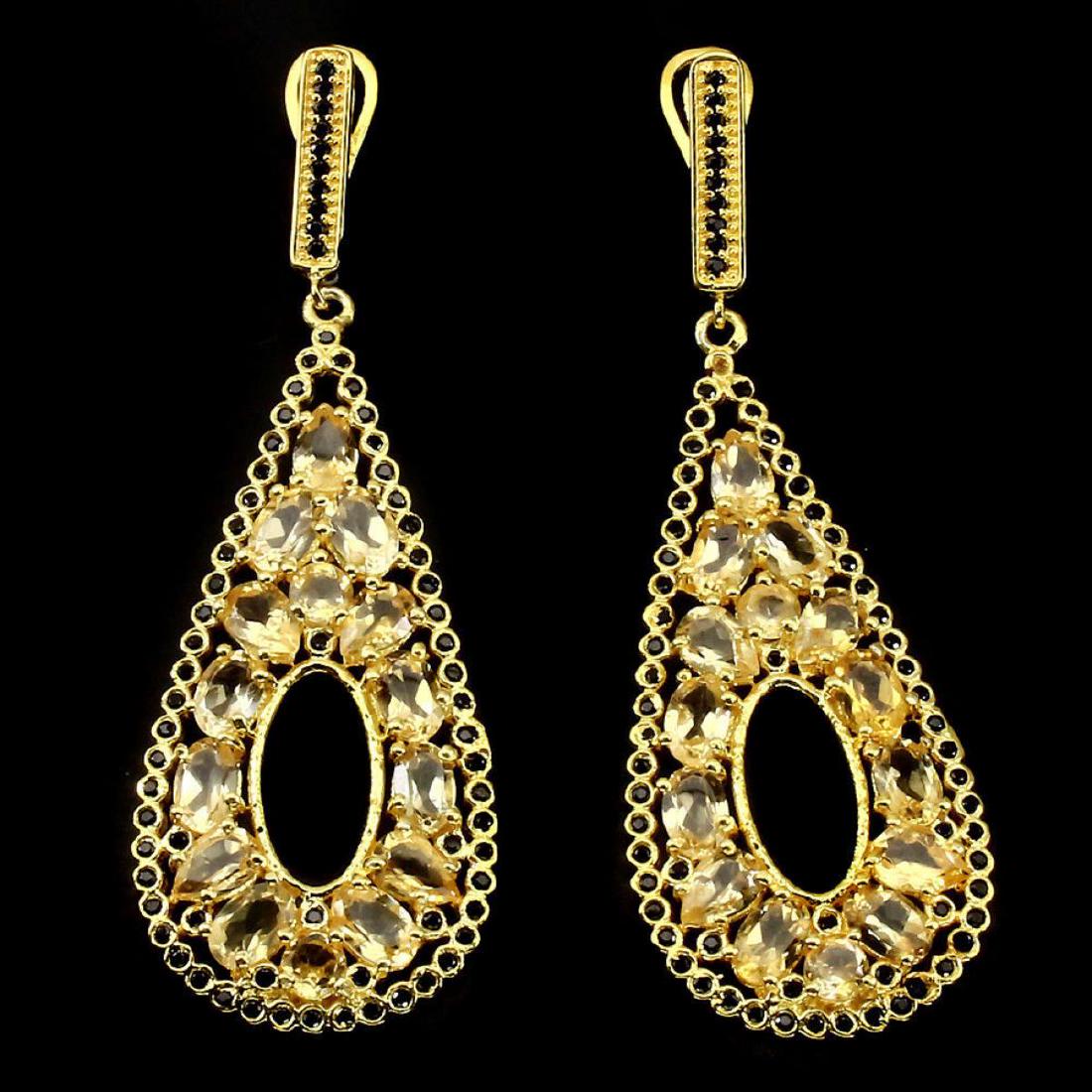Natural Yellow Citrine Black Spinel Earrings (1 of 1)