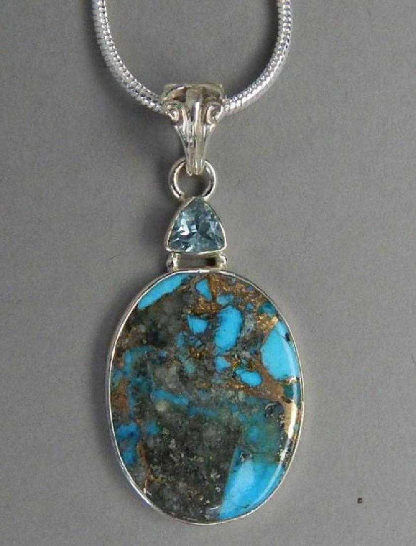 AMAZING 17 CT NATURAL BLUE TURQUOISE AND COPPER PENDANT (1 of 3)