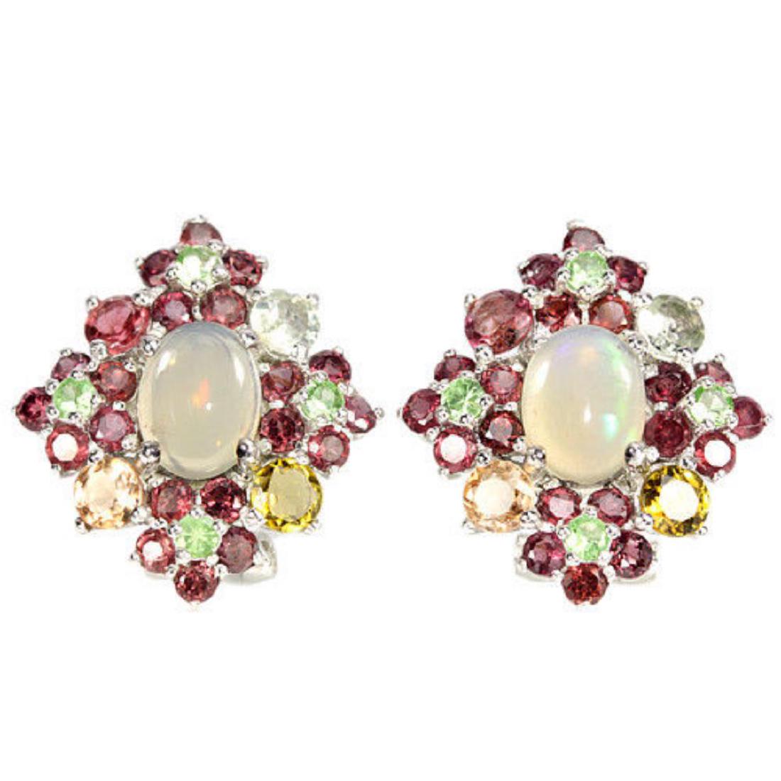 NATURAL OPAL TSAVORITE GARNET & TOURMALINE Earrings (1 of 1)