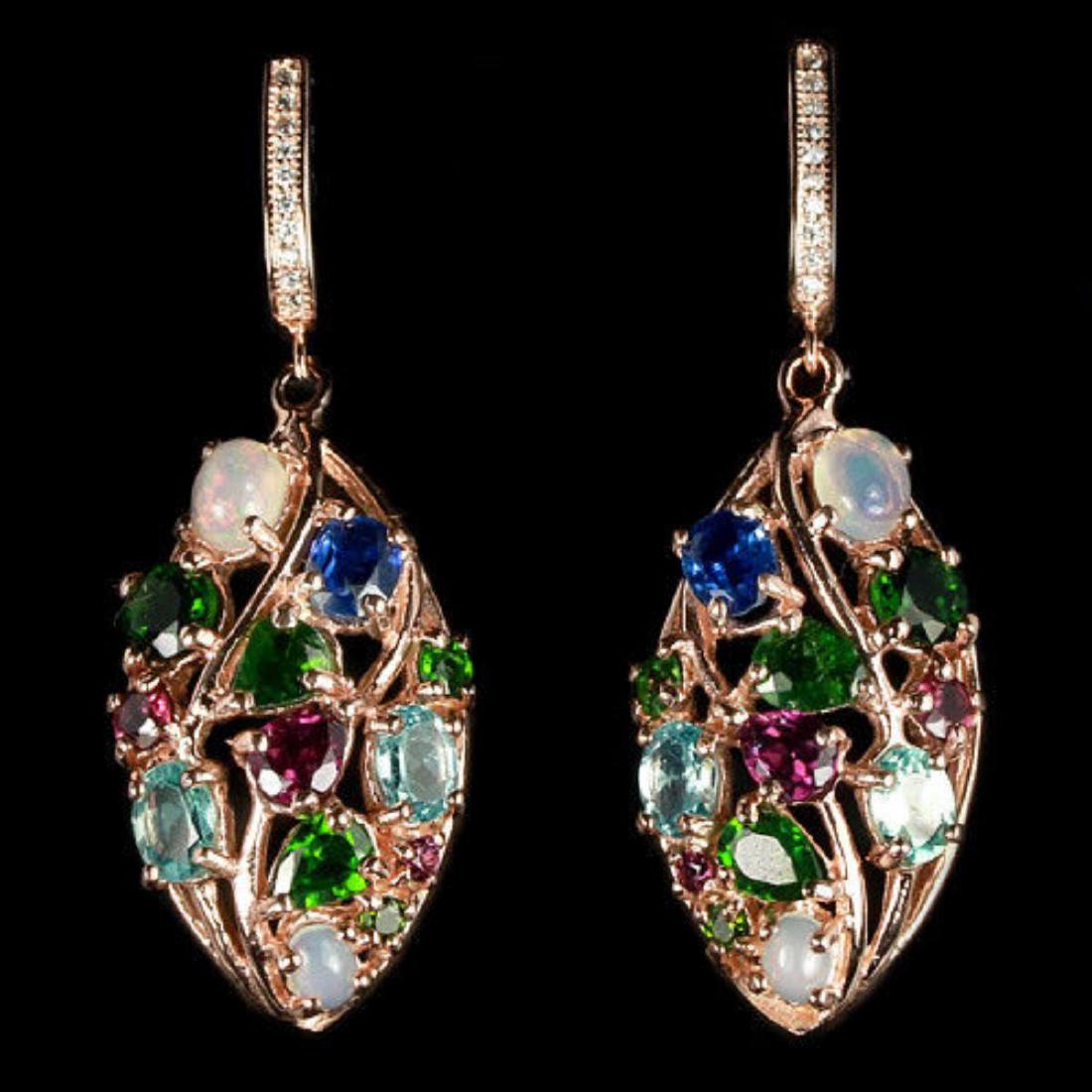 CHROME DIOPSIDE OPAL SAPPHIRE RHODOLITE APATITE: Natural OPAL CHROME DIOPSIDE RHODOLITE APATITE 925 SILVER EARRING 14K PINK GOLD COATING; STONE SHAPEMIXED SHAPESTONE DIMENSION5 X 4 MM. , 4 X 3MM. , 4.5MM. , 3 MM. , 2.7 MM. & 2 MM.ITEM WEIGHT7.74 GRA