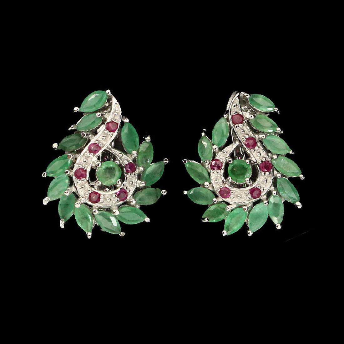 Natural Top Rich Green Emerald & Ruby Earrings (1 of 1)