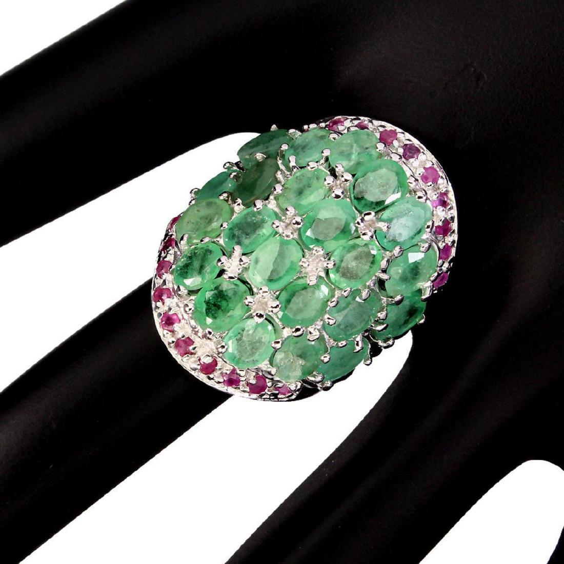 Natural Top Rich Green Emerald Ruby Ring