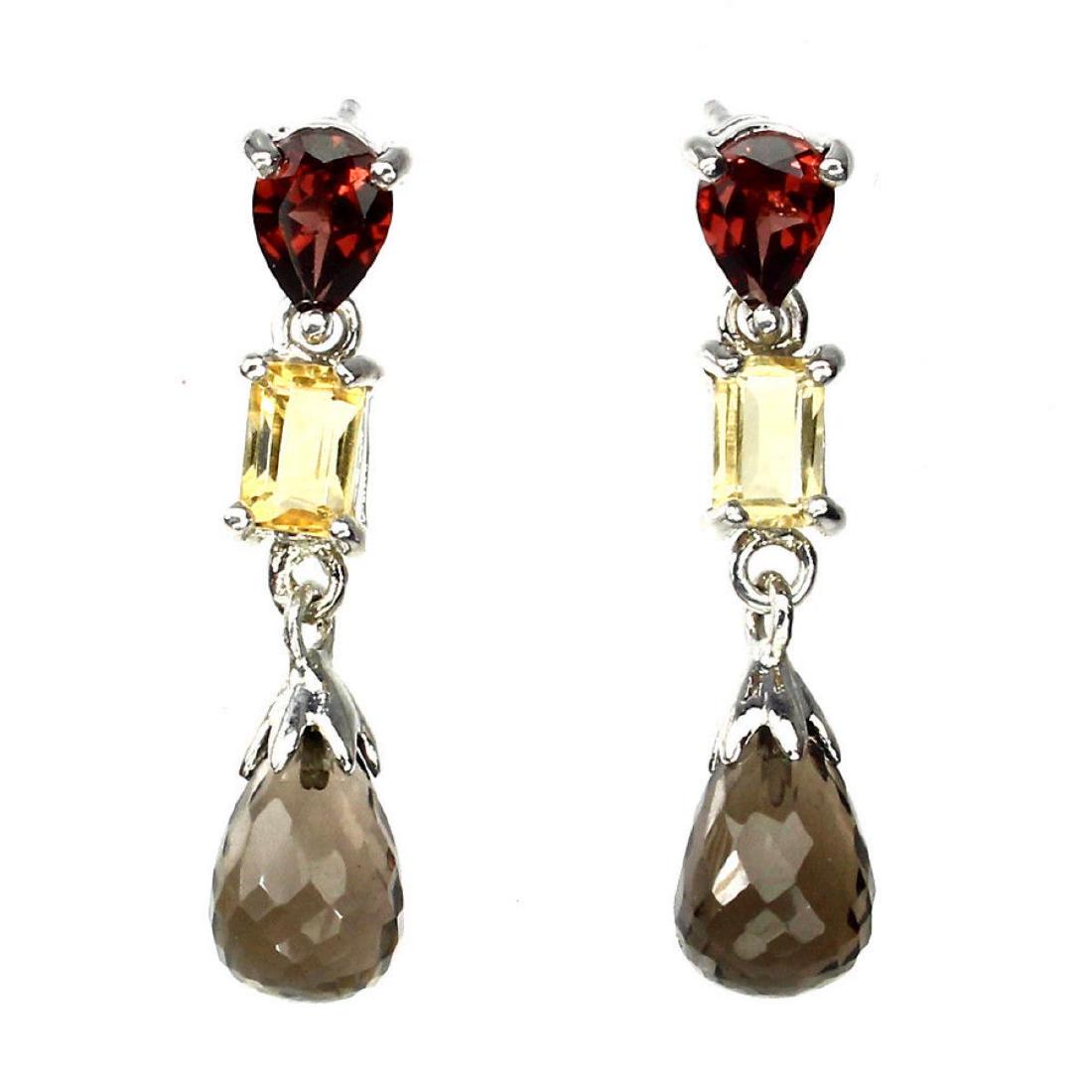 Natural  Briolette Smoky Quartz Citrine Garnet Earrings (1 of 1)