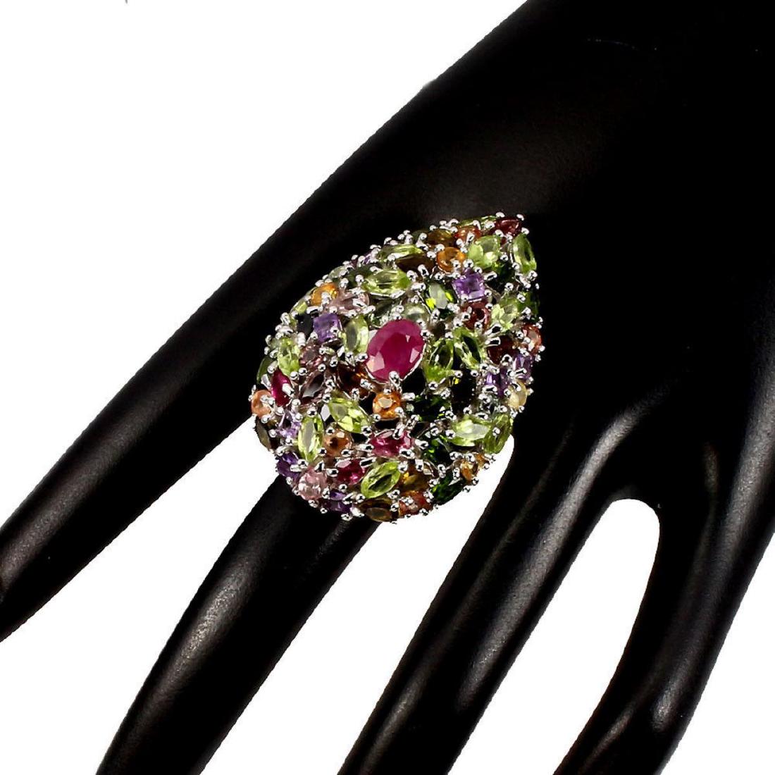 Natural  Ruby Peridot Sapphire Tourmaline Cocktail Ring (1 of 3)