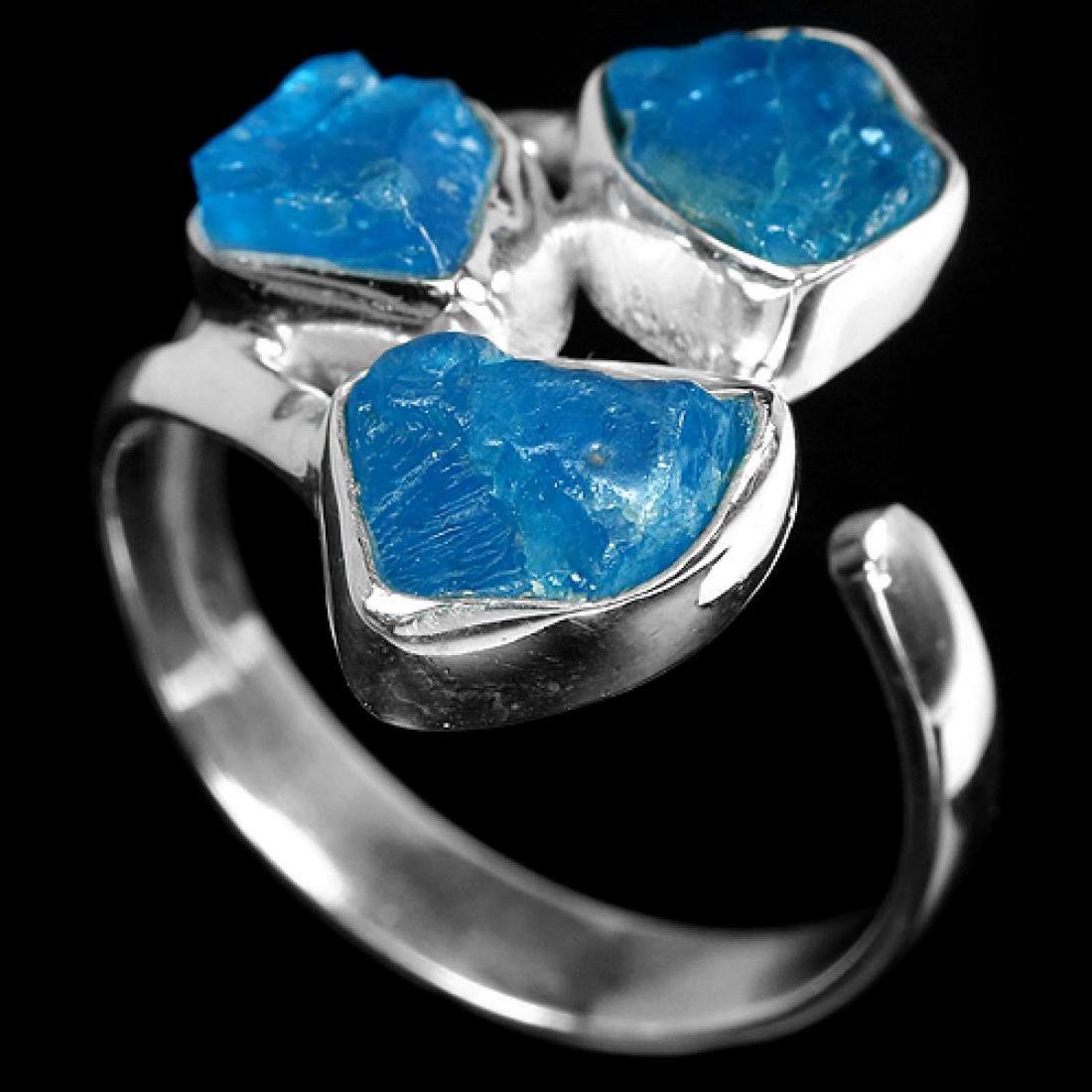 Natural Paraiba Blue Rough Apatite Free Size Ring (1 of 1)