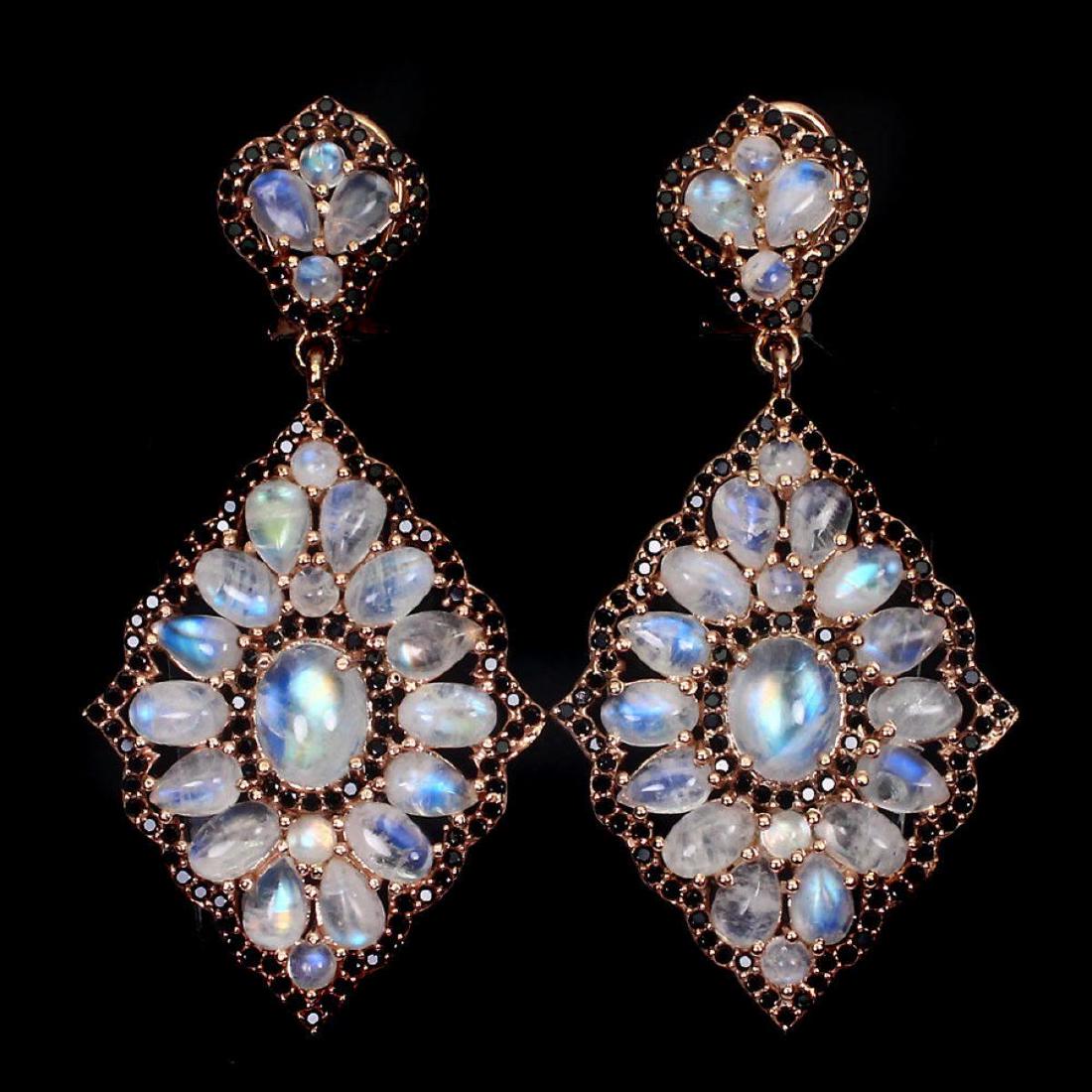 Natural Full Luster Moonstone Black Spinel Earrings (1 of 1)