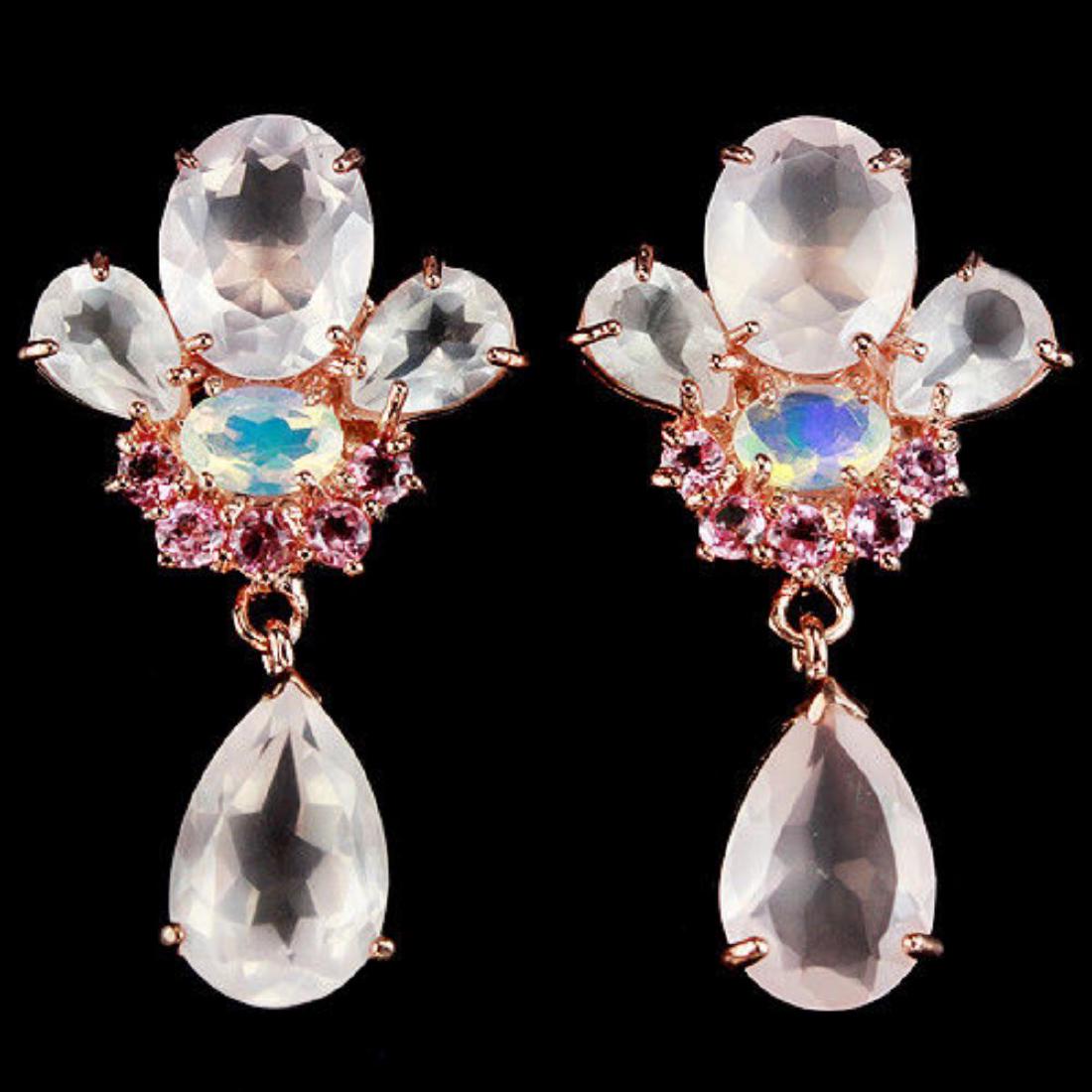 Natural MULTI COLOR ROSE QUARTZ OPAL TOURMALINE Earring (1 of 1)
