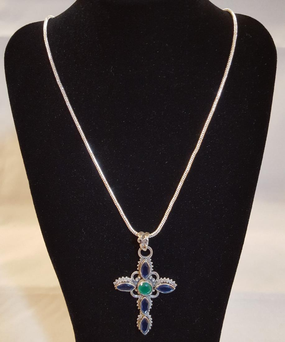 8 CT SAPPHIRE CROSS PENDANT WITH EMERALD ACCENT (1 of 5)