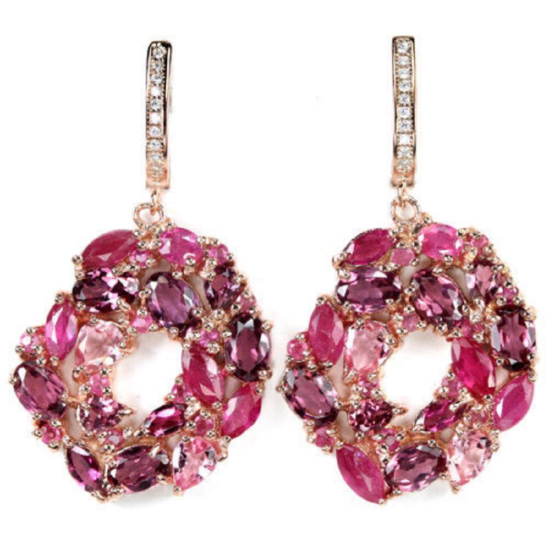 Natural RHODOLITE GARNET RUBY TOURMALINE Earrings (1 of 1)