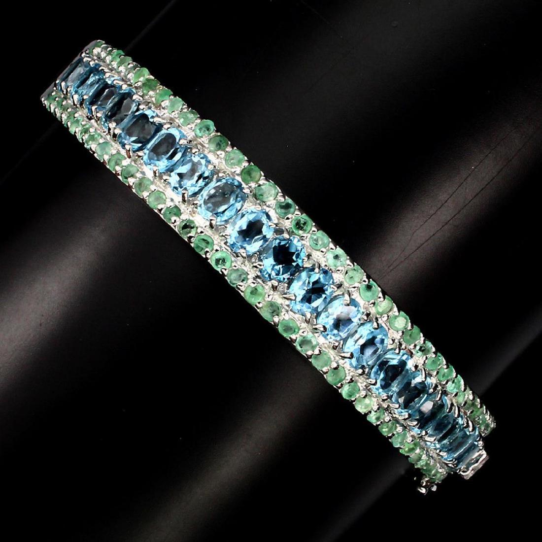 Natural Swiss Blue Topaz 5x4 MM & Emerald Bangle (1 of 2)