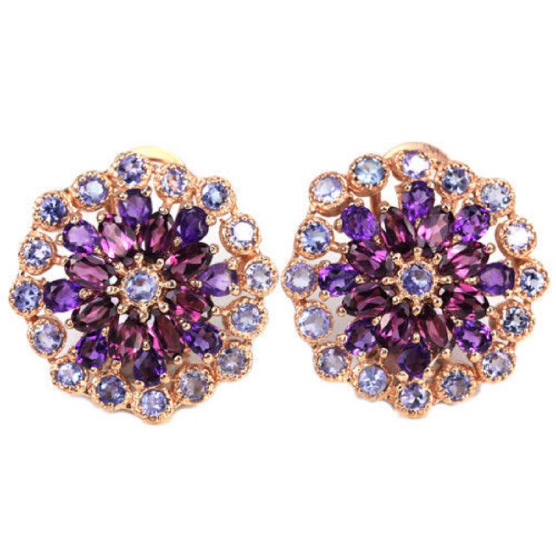 NATURAL RHODOLITE GARNET AMETHYST & TANZANITE Earring (1 of 2)