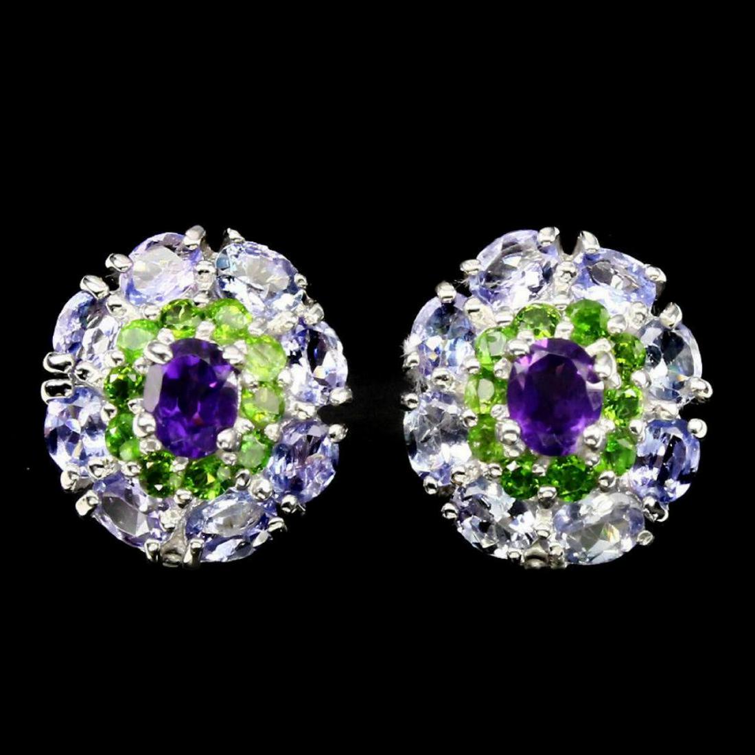 Natural Tanzanite Amethyst Chrome Diopside Earrings (1 of 1)