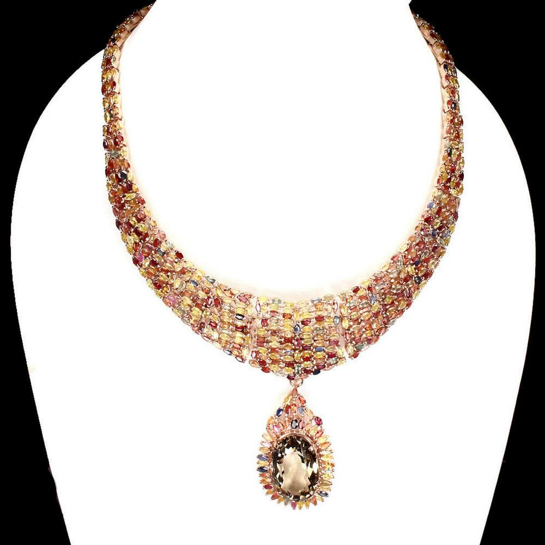 Natural 28x18mm Smoky Quartz Ruby Sapphire Necklace (1 of 2)