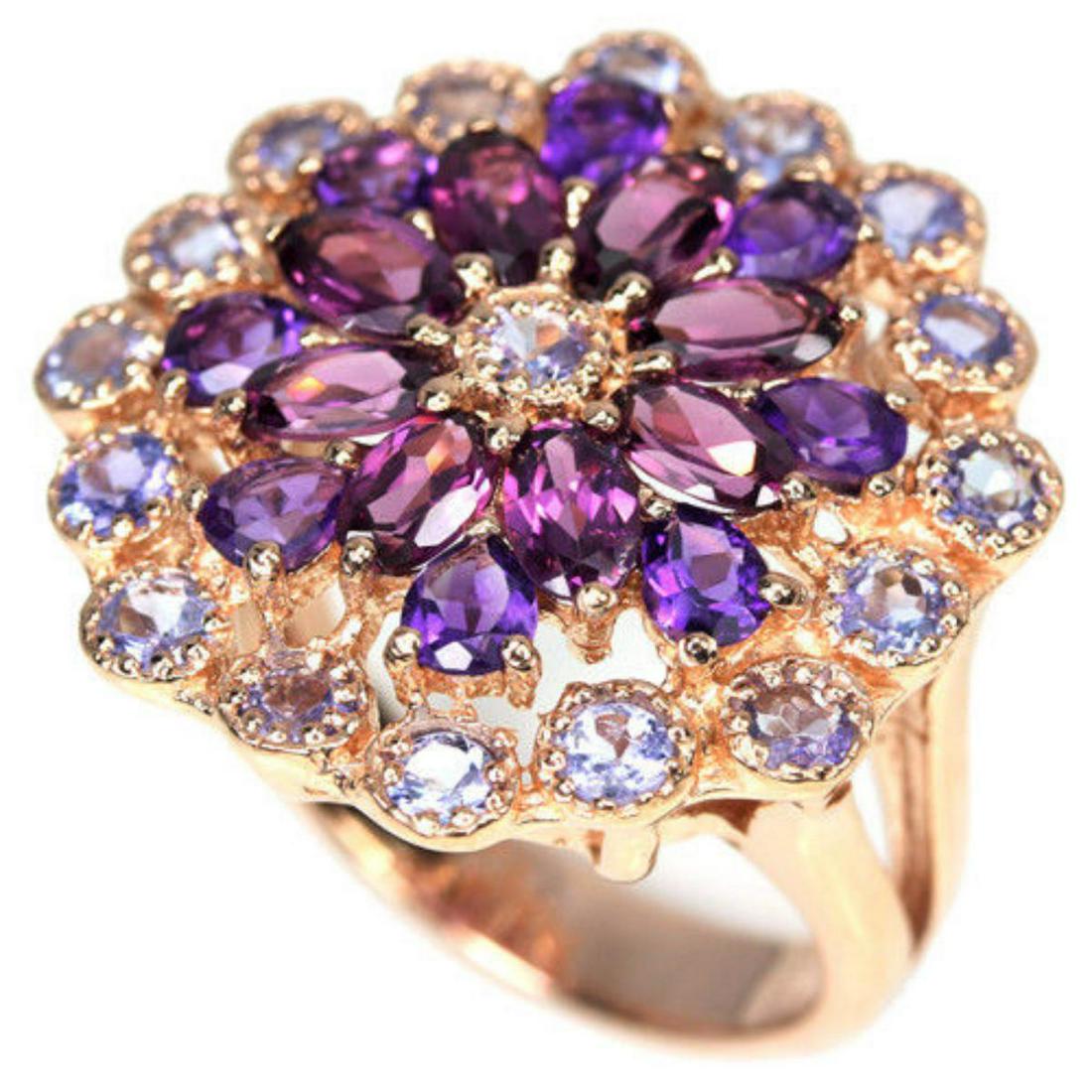 NATURAL RHODOLITE GARNET AMETHYST & TANZANITE Ring (1 of 3)