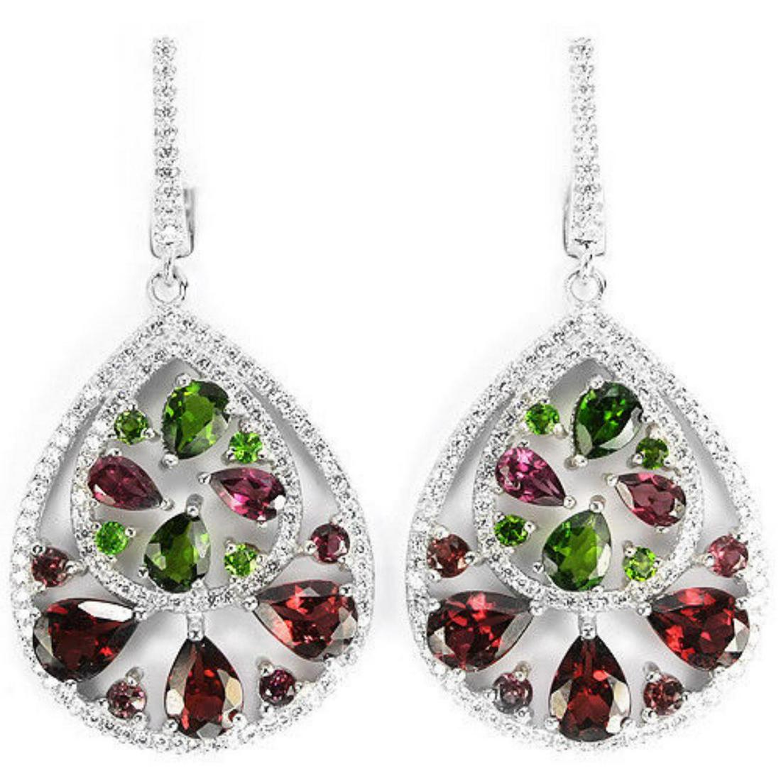 NATURAL RHODOLITE GARNET, CHROME DIOPSIDE Earrings (1 of 1)