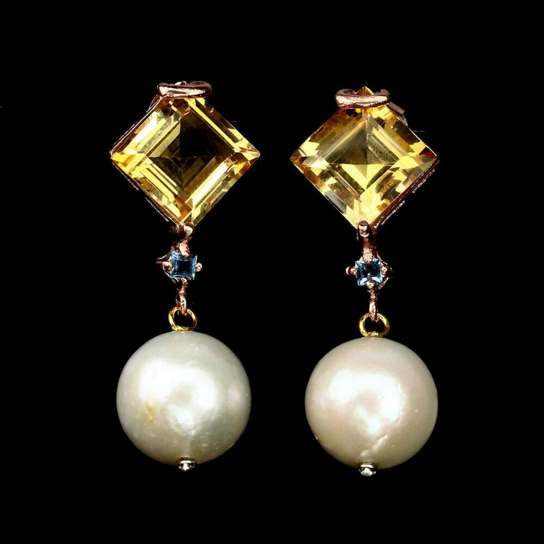 Natural 10 MM Citrine Pearl & Topaz Earrings (1 of 1)