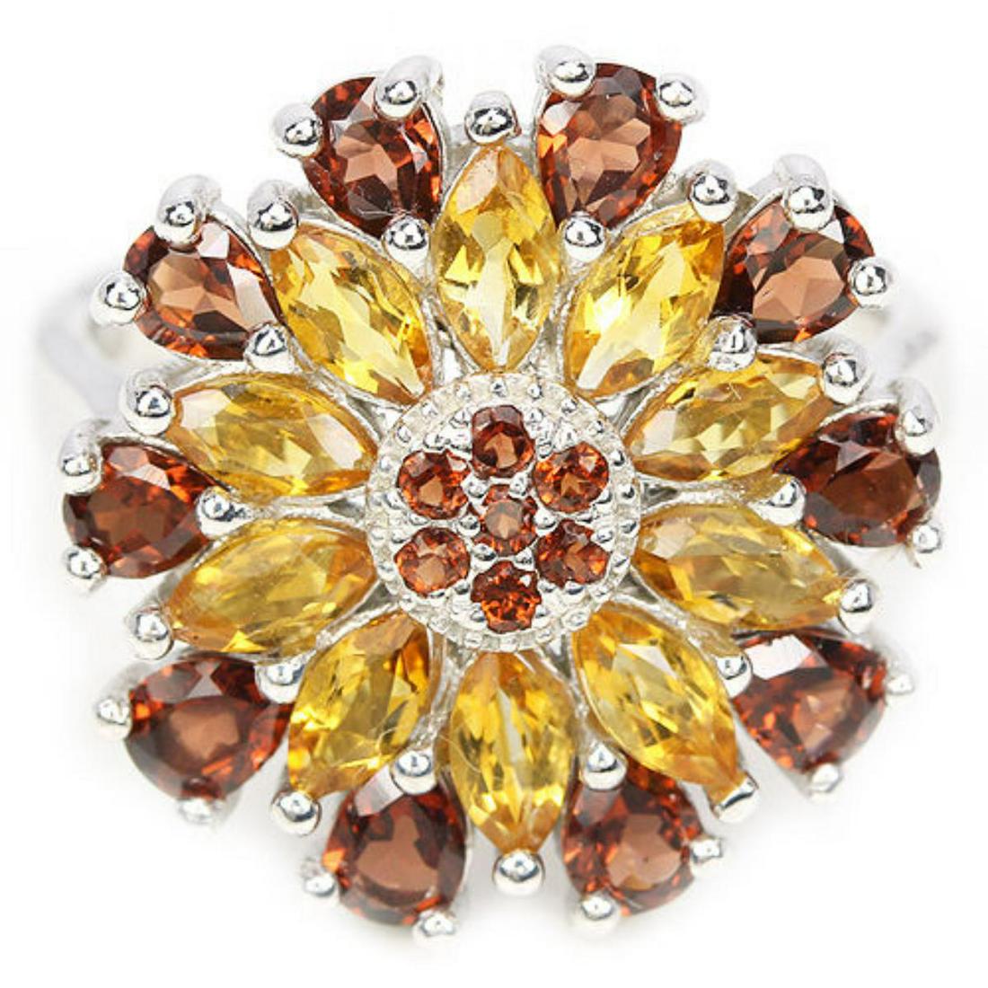 NATURAL ORANGISH YELLOW CITRINE & GARNET RING (1 of 3)